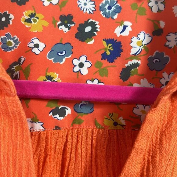 Soft Surroundings Gauze Artisan Roll Tab Sleeve Orange Boho Button Detail Blouse - Picture 6 of 16